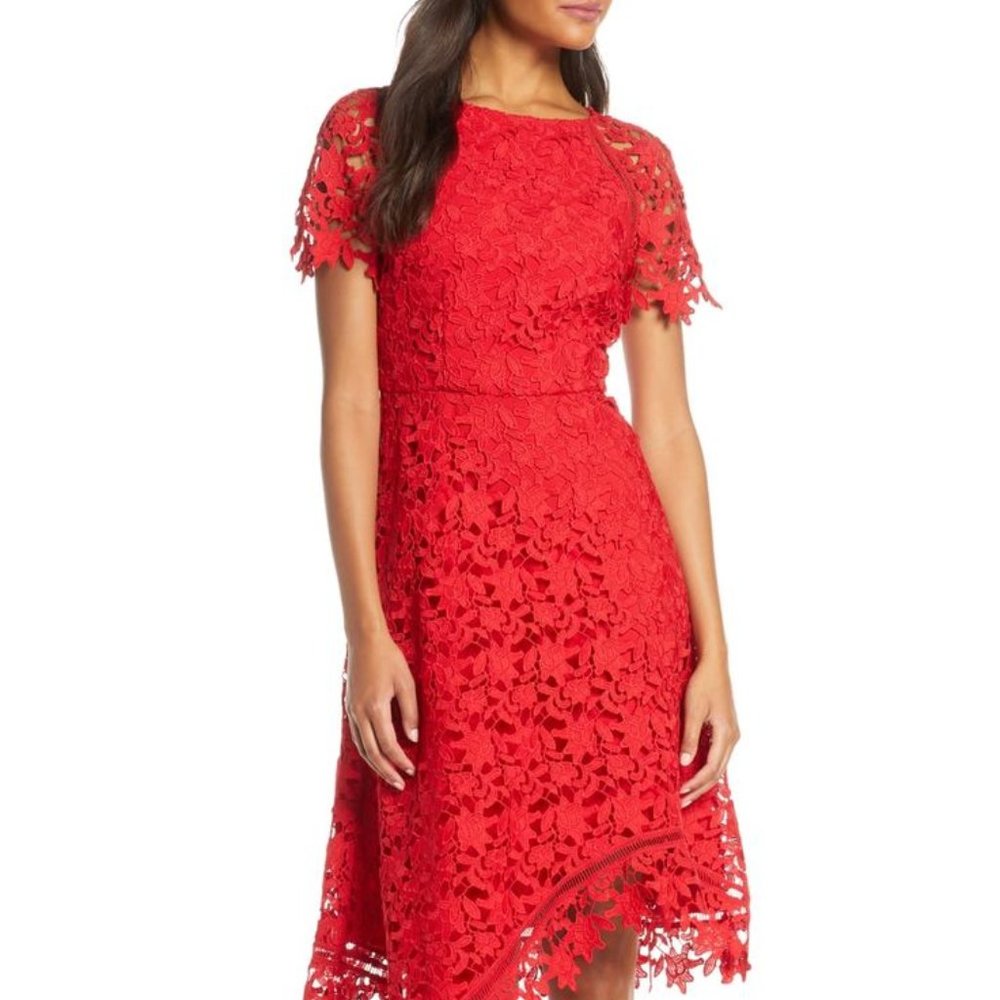 Red Eliza J Lace Asymmetric Cocktail Dress Size 18
